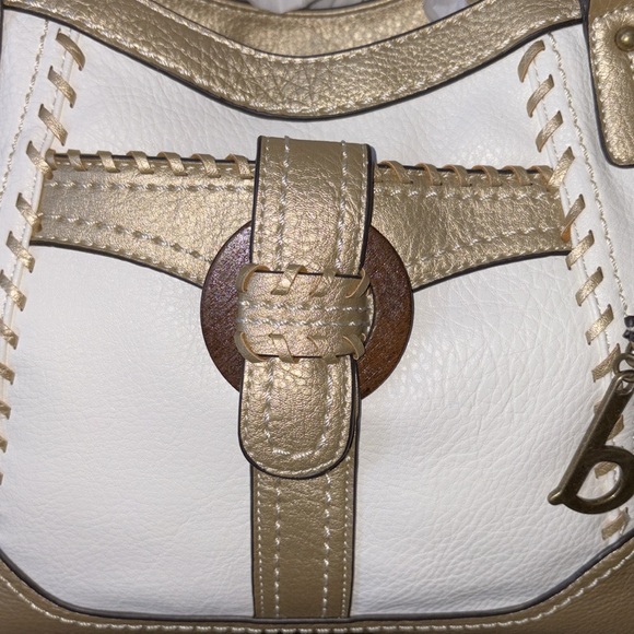 Boc Born shoulder bag white/gold trim & whip stitching 3 compartment NWT - Picture 4 of 17
